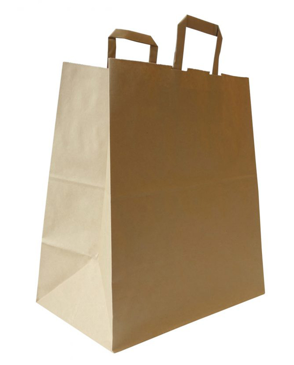 Χάρτινη τσάντα πλακέ λαβής (Kαφέ kraft) 36+22/41 εκ. (κιβώτιο 200 τμχ)