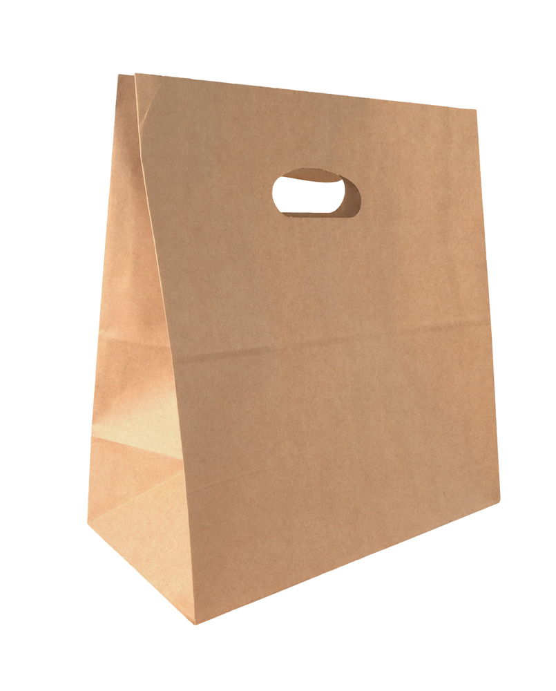 Χάρτινη τσάντα με λαβή χούφτα (Kαφέ kraft) 28+15/34,5 εκ. (κιβώτιο 750 τμχ)